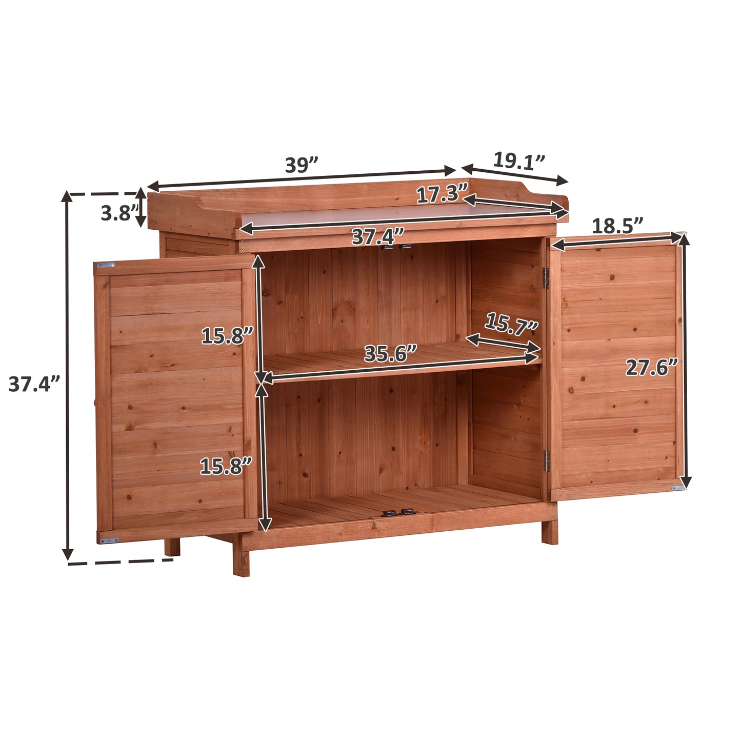 3.2 ft. W x 1.6 ft. D Potting Bench Table, Garden Wood Workstation Storage Shed with Side Hook, Orange (5 sq. ft.)