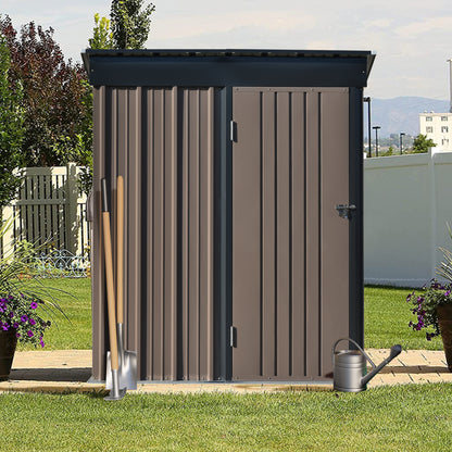 Patio 5 ft. W x2.8 ft. D Lean-to Metal Storage Shed with Adjustable Shelf and Lockable Door, Brown(14 sq. ft.)