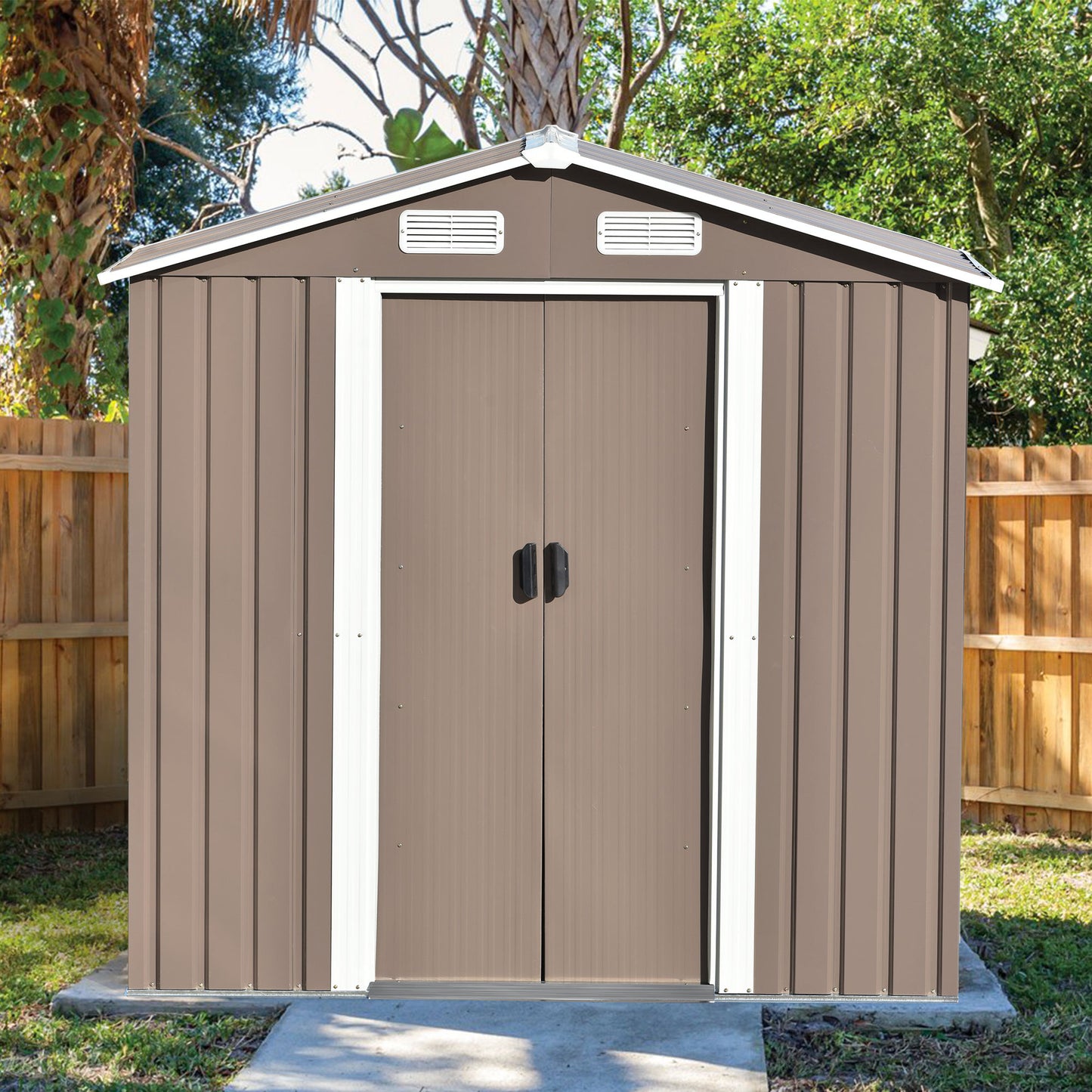 Patio 6 ft. W x4 ft. D Bike Shed Garden Shed, Metal Storage Shed with Lockable Door and with Vents, Brown(24 sq. ft.)