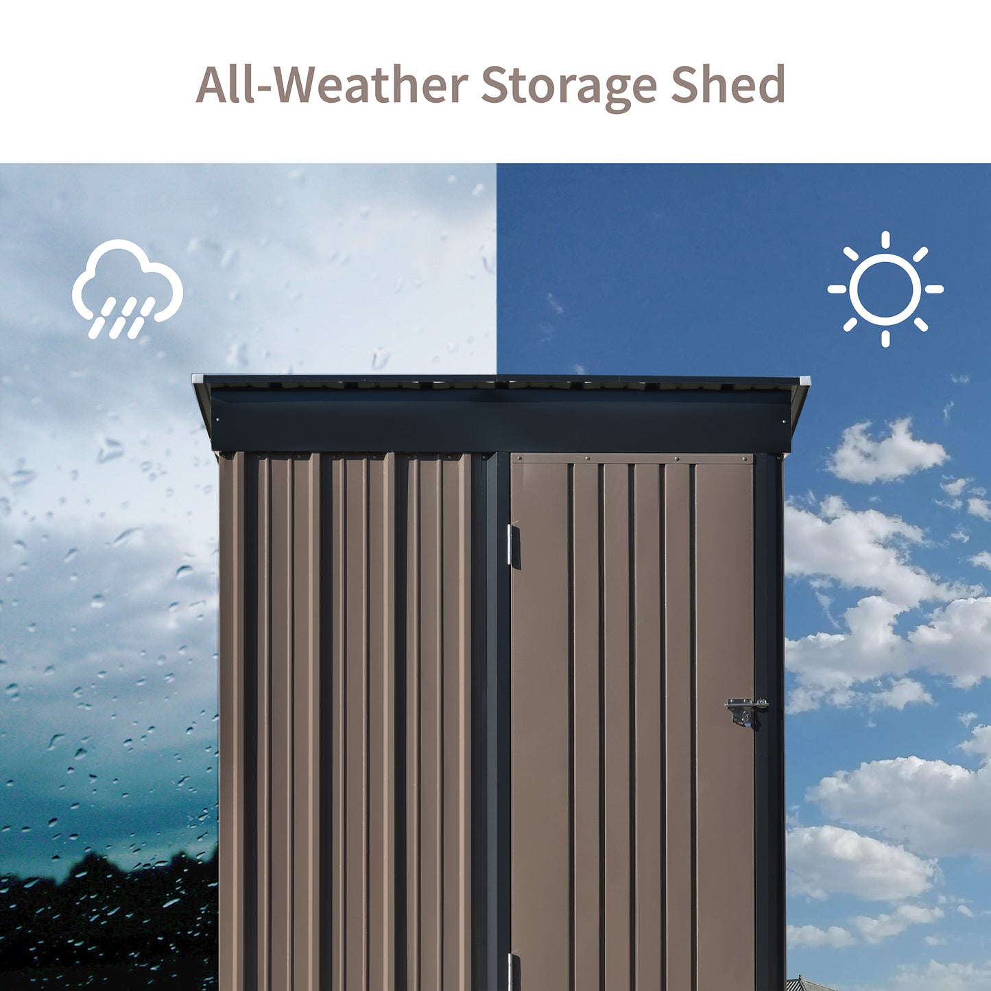 Patio 5 ft. W x2.8 ft. D Lean-to Metal Storage Shed with Adjustable Shelf and Lockable Door, Brown(14 sq. ft.)