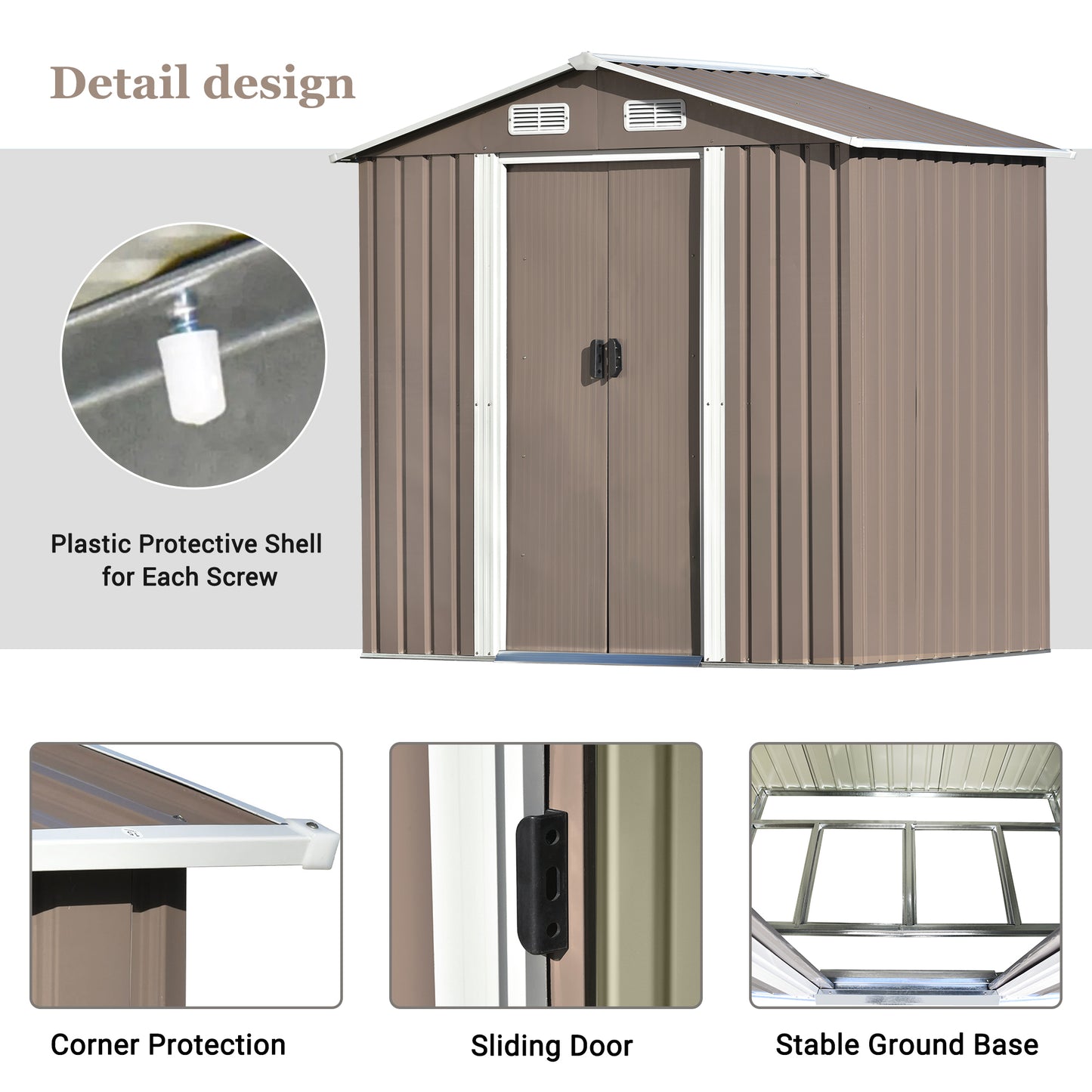 Patio 6 ft. W x4 ft. D Bike Shed Garden Shed, Metal Storage Shed with Lockable Door and with Vents, Brown(24 sq. ft.)