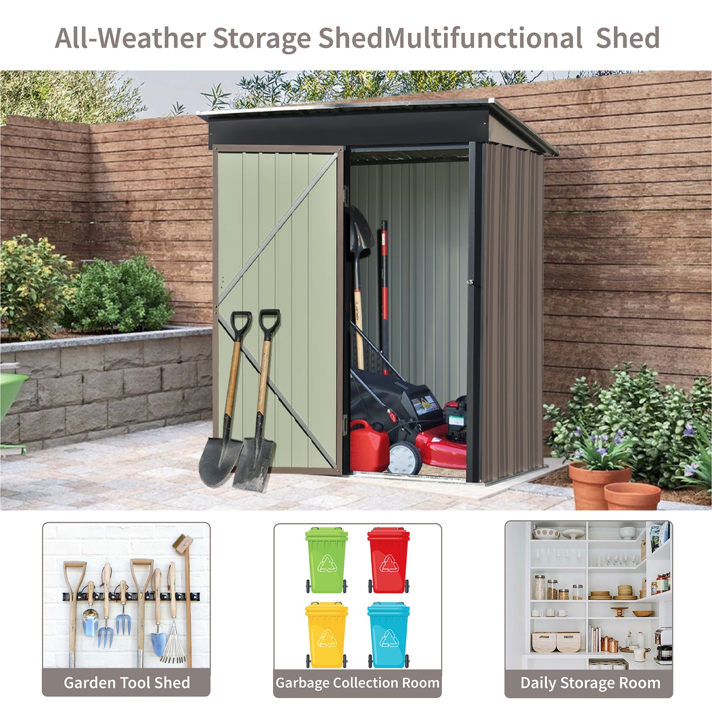 Patio 5 ft. W x2.8 ft. D Lean-to Metal Storage Shed with Adjustable Shelf and Lockable Door, Brown(14 sq. ft.)