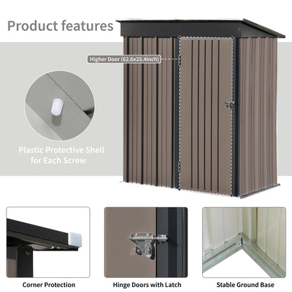 Patio 5 ft. W x2.8 ft. D Lean-to Metal Storage Shed with Adjustable Shelf and Lockable Door, Brown(14 sq. ft.)