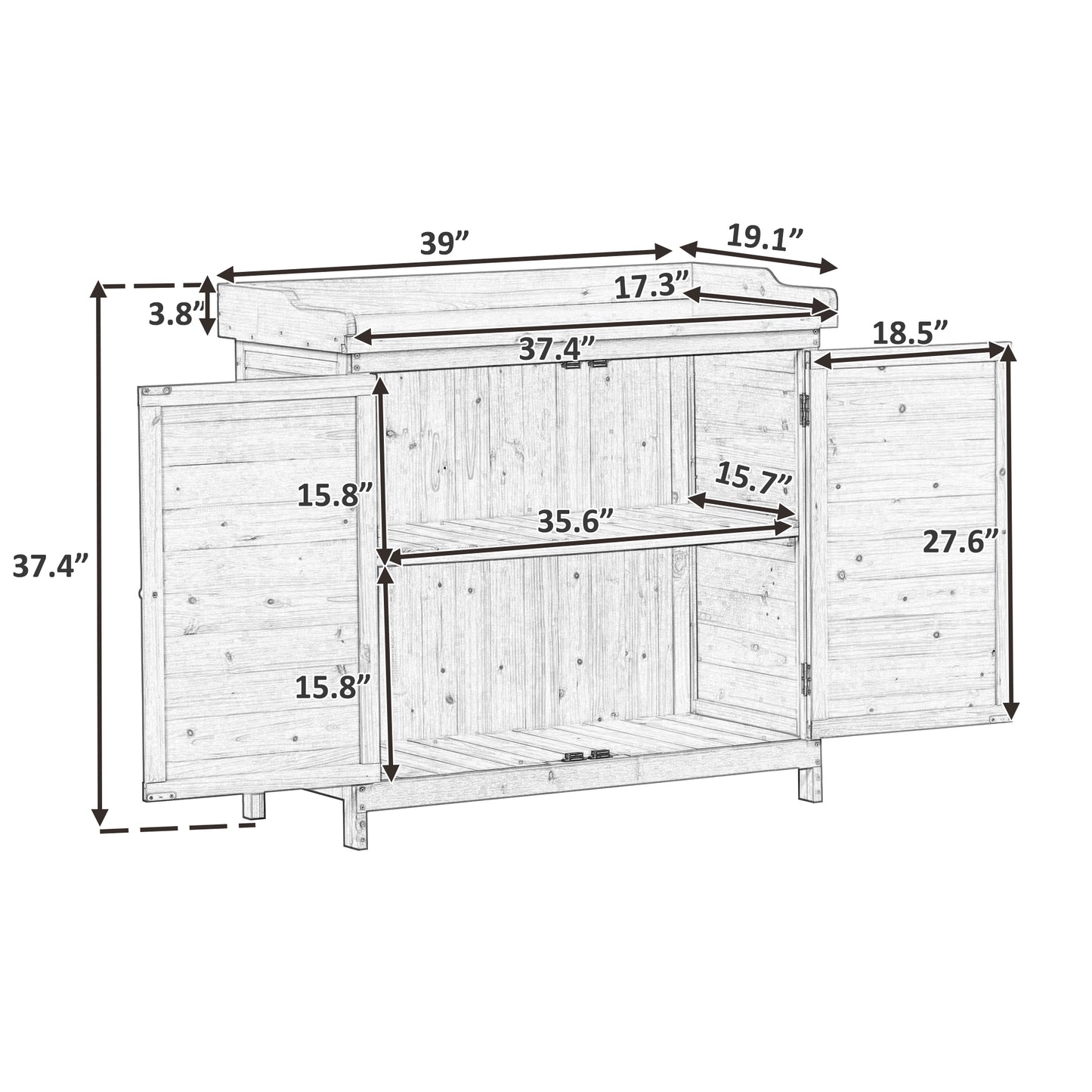 3.2 ft. W x 1.6 ft. D Potting Bench Table, Garden Wood Workstation Storage Shed with Side Hook, Grey (5 sq. ft.)