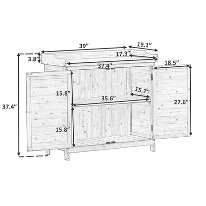 3.2 ft. W x 1.6 ft. D Potting Bench Table, Garden Wood Workstation Storage Shed with Side Hook, Grey (5 sq. ft.)