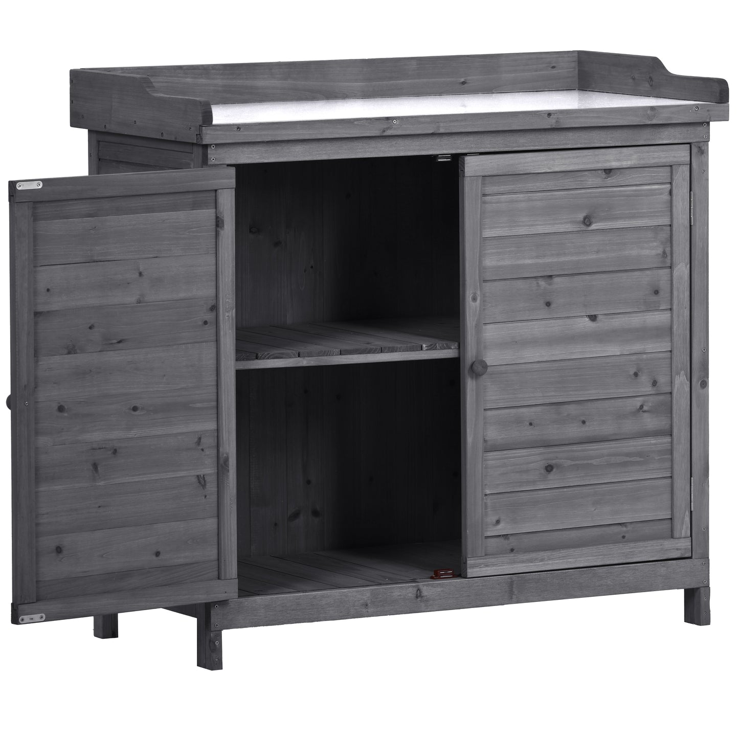 3.2 ft. W x 1.6 ft. D Potting Bench Table, Garden Wood Workstation Storage Shed with Side Hook, Grey (5 sq. ft.)