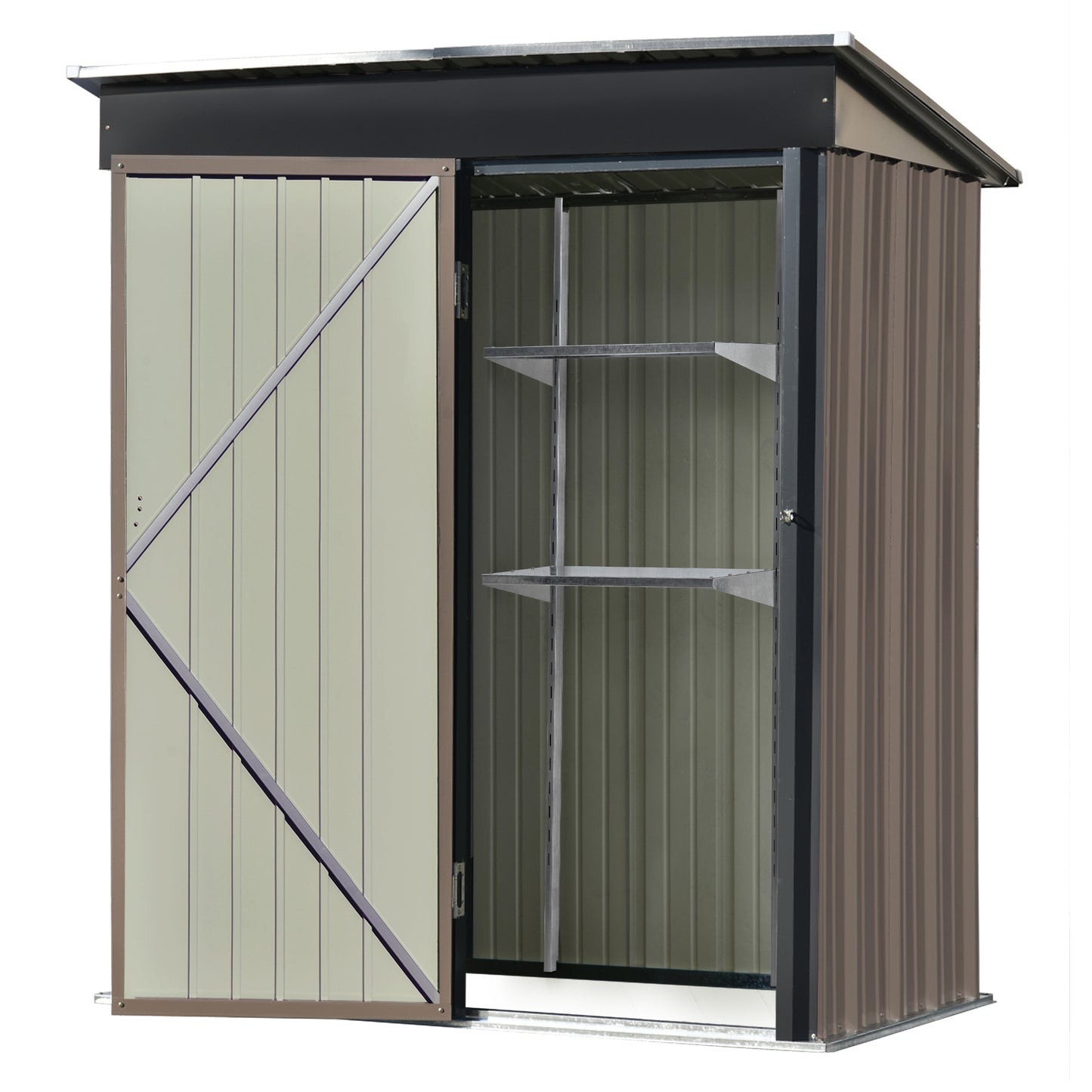 Patio 5 ft. W x2.8 ft. D Lean-to Metal Storage Shed with Adjustable Shelf and Lockable Door, Brown(14 sq. ft.)