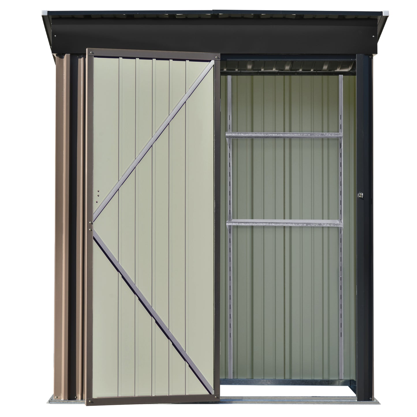 Patio 5 ft. W x2.8 ft. D Lean-to Metal Storage Shed with Adjustable Shelf and Lockable Door, Brown(14 sq. ft.)