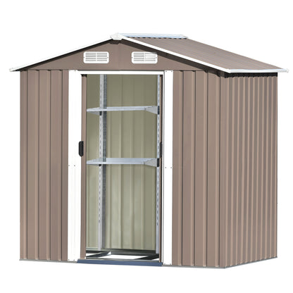 Patio 6 ft. W x4 ft. D Bike Shed Garden Shed, Metal Storage Shed with Adjustable Shelf, Brown (24 sq. ft.)