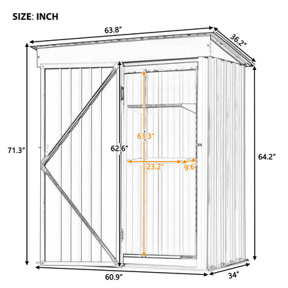 Patio 5 ft. W x2.8 ft. D Lean-to Metal Storage Shed with Adjustable Shelf and Lockable Door, Brown(14 sq. ft.)