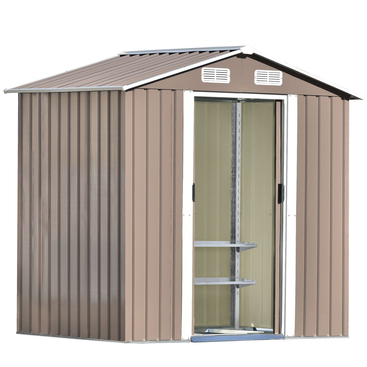 Patio 6 ft. W x4 ft. D Bike Shed Garden Shed, Metal Storage Shed with Adjustable Shelf, Brown (24 sq. ft.)