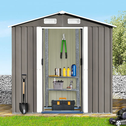 Patio 6 ft. W x4 ft. D Bike Shed Garden Shed, Metal Storage Shed with Adjustable Shelf, Gray (24 sq. ft.)