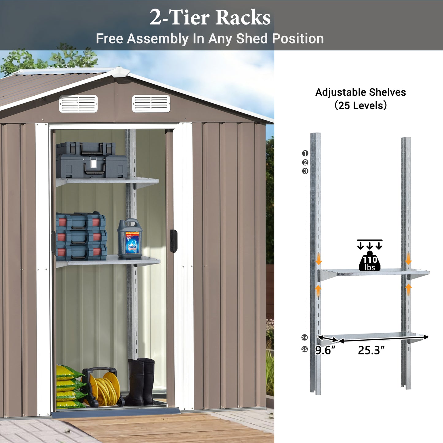 Patio 6 ft. W x4 ft. D Bike Shed Garden Shed, Metal Storage Shed with Adjustable Shelf, Brown (24 sq. ft.)