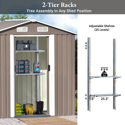 Patio 6 ft. W x4 ft. D Bike Shed Garden Shed, Metal Storage Shed with Adjustable Shelf, Brown (24 sq. ft.)