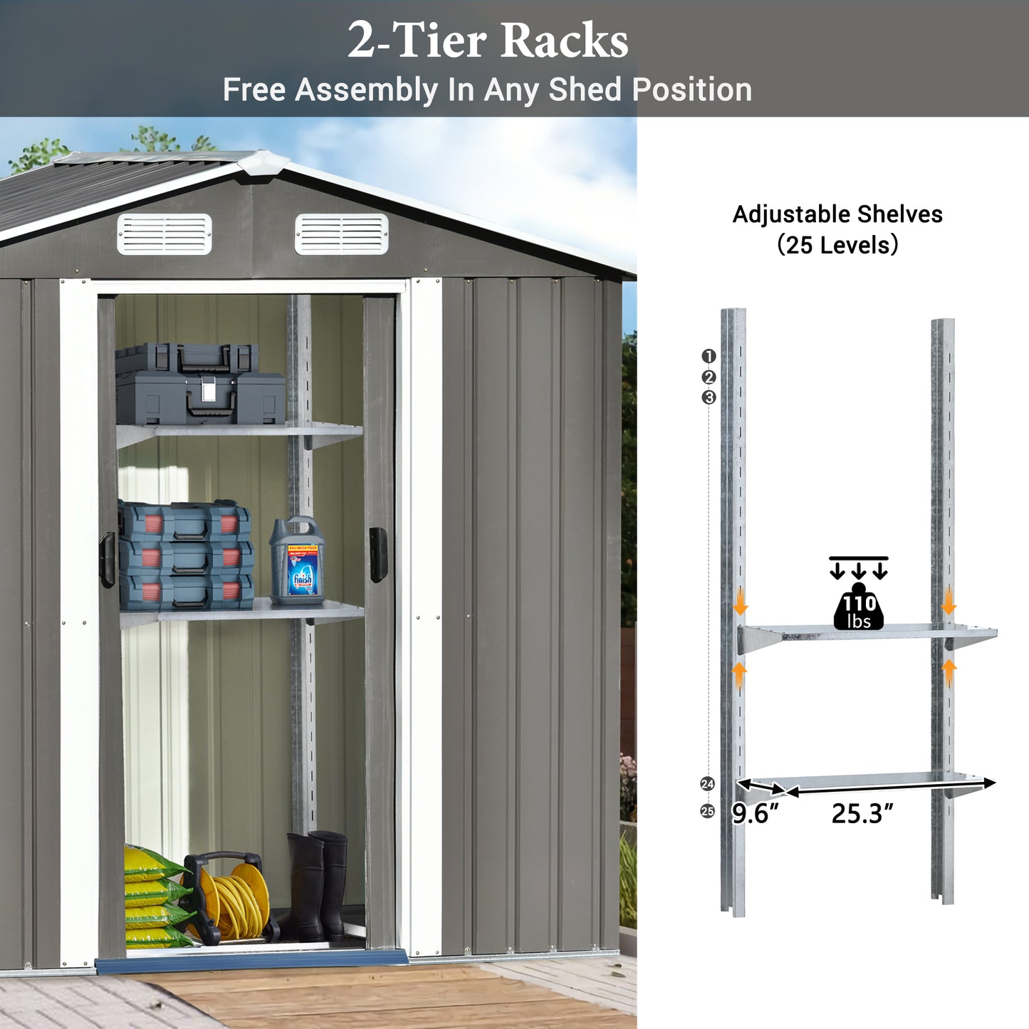 Patio 6 ft. W x4 ft. D Bike Shed Garden Shed, Metal Storage Shed with Adjustable Shelf, Gray (24 sq. ft.)