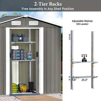 Patio 6 ft. W x4 ft. D Bike Shed Garden Shed, Metal Storage Shed with Adjustable Shelf, Gray (24 sq. ft.)