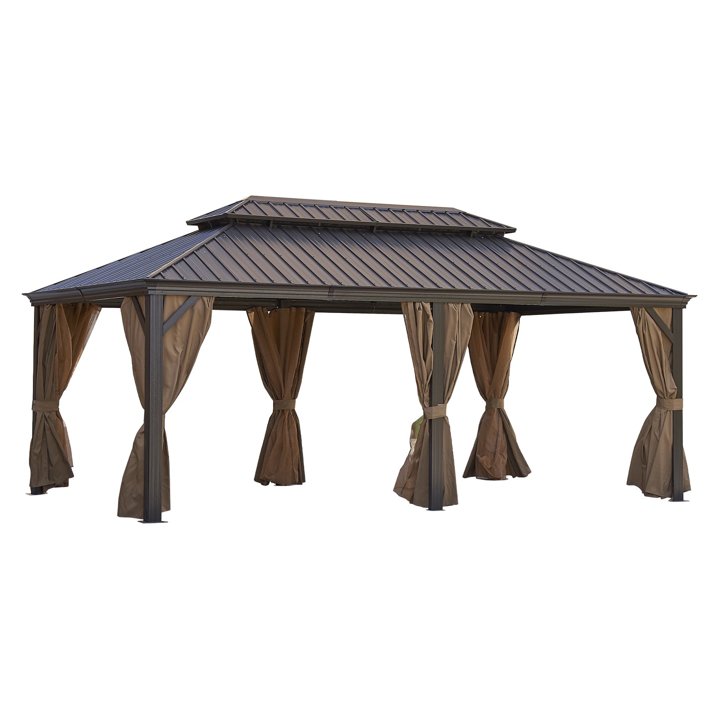 12 ft. x 20 ft. Patic Gazebo,Alu Gazebo with Steel Canopy,Outdoor Permanent Hardtop Gazebo Canopy for Patio, Garden in Wood