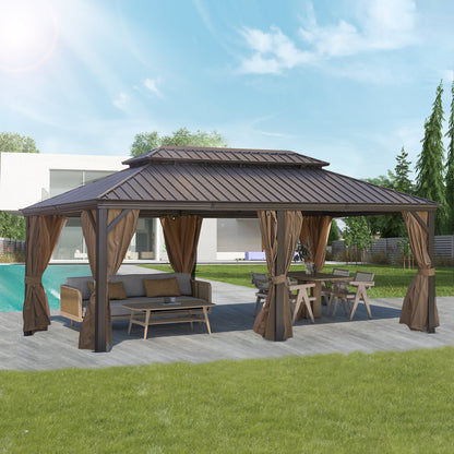 12 ft. x 20 ft. Patic Gazebo,Alu Gazebo with Steel Canopy,Outdoor Permanent Hardtop Gazebo Canopy for Patio, Garden in Wood