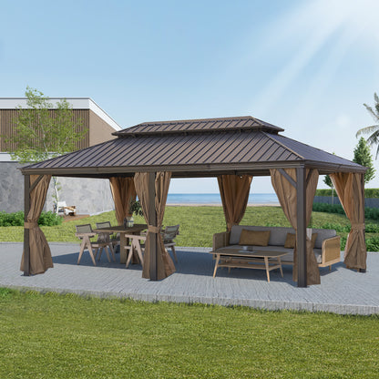 12 ft. x 20 ft. Patic Gazebo,Alu Gazebo with Steel Canopy,Outdoor Permanent Hardtop Gazebo Canopy for Patio, Garden in Wood