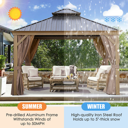 12 ft. x 12 ft. Patic Gazebo,Alu Gazebo with Steel Canopy,Outdoor Permanent Hardtop Gazebo Canopy for Patio, Garden in Wood