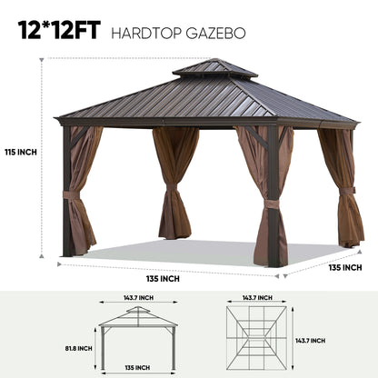 12 ft. x 12 ft. Patic Gazebo,Alu Gazebo with Steel Canopy,Outdoor Permanent Hardtop Gazebo Canopy for Patio, Garden in Bronze