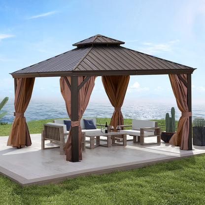 12 ft. x 12 ft. Patic Gazebo,Alu Gazebo with Steel Canopy,Outdoor Permanent Hardtop Gazebo Canopy for Patio, Garden in Bronze