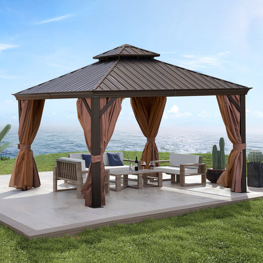 12 ft. x 12 ft. Patic Gazebo,Alu Gazebo with Steel Canopy,Outdoor Permanent Hardtop Gazebo Canopy for Patio, Garden in Bronze