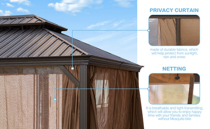 12 ft. x 12 ft. Patic Gazebo,Alu Gazebo with Steel Canopy,Outdoor Permanent Hardtop Gazebo Canopy for Patio, Garden in Wood