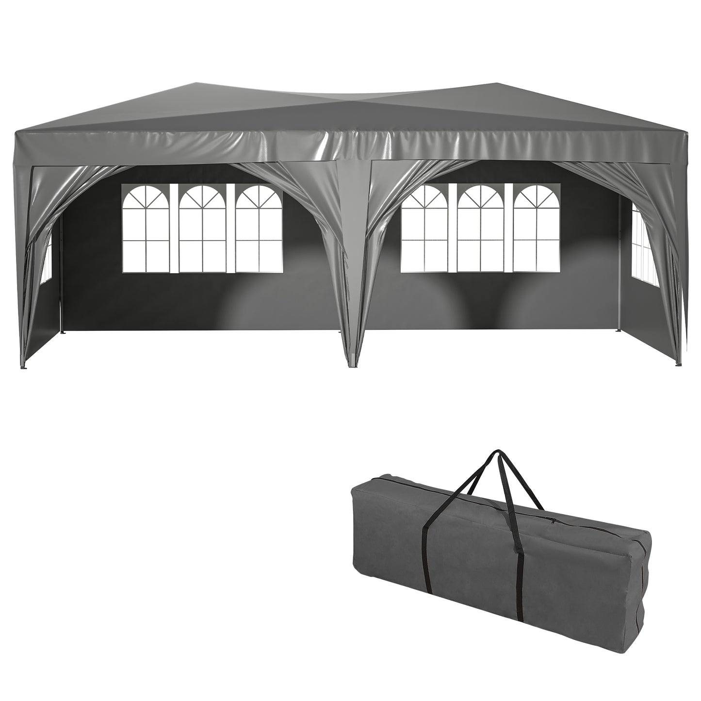 10 ft. x 20 ft. EZ Pop Up Canopy Outdoor Portable Party Folding Tent with 6 Removable Sidewalls and Carry Bag, Grey