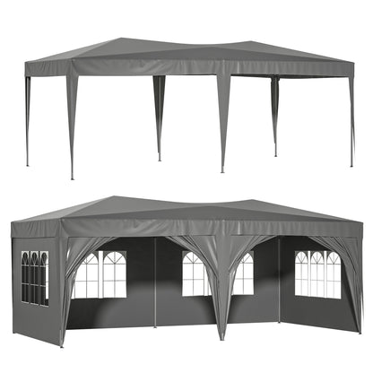 10 ft. x 20 ft. EZ Pop Up Canopy Outdoor Portable Party Folding Tent with 6 Removable Sidewalls and Carry Bag, Grey