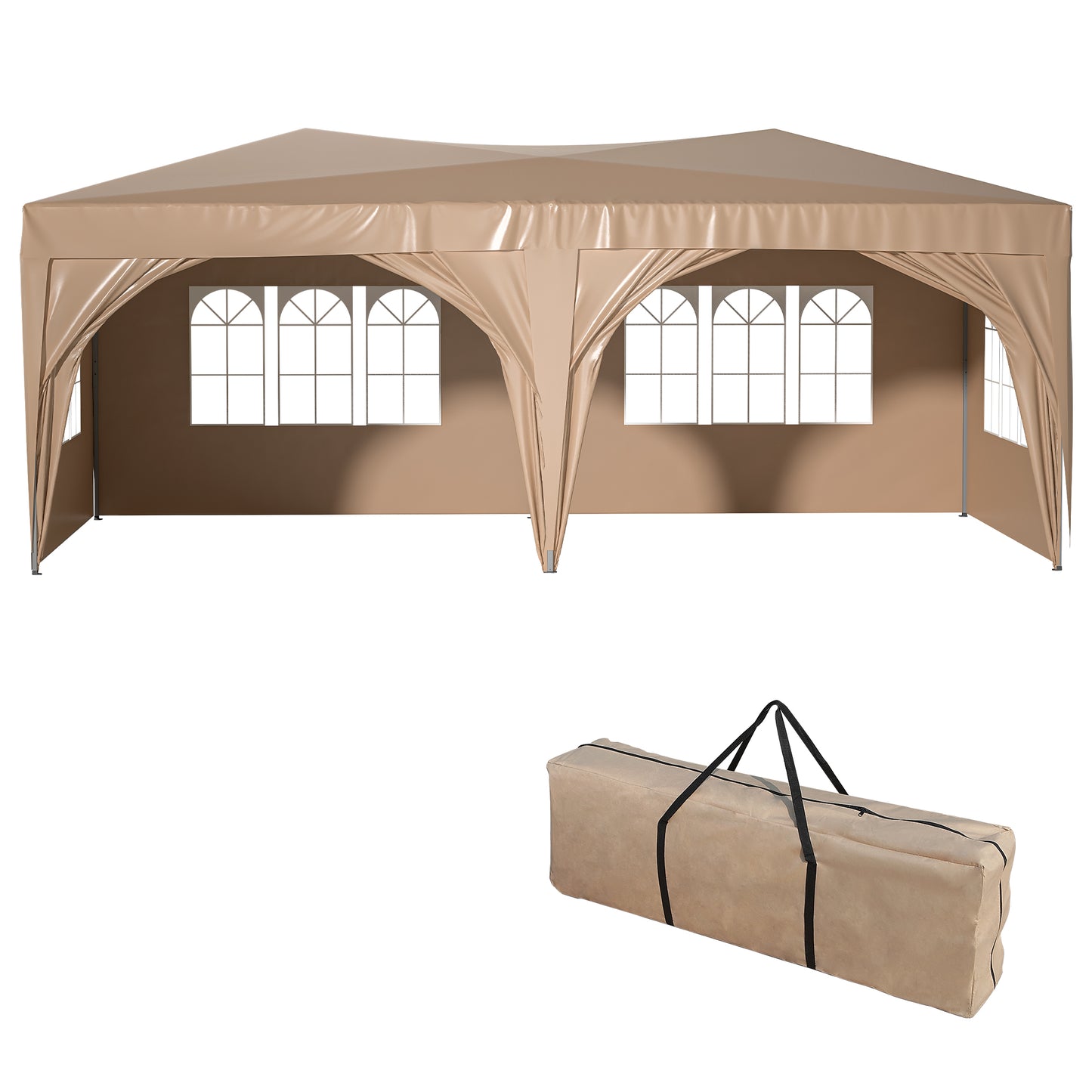 10 ft. x 20 ft. EZ Pop Up Canopy Outdoor Portable Party Folding Tent with 6 Removable Sidewalls and Carry Bag, Beige