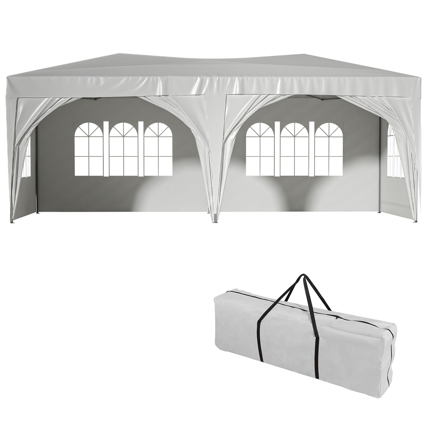 10 ft. x 20 ft. EZ Pop Up Canopy Outdoor Portable Party Folding Tent with 6 Removable Sidewalls and Carry Bag, White