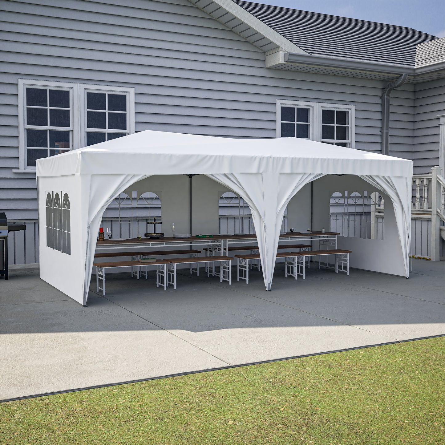 10 ft. x 20 ft. EZ Pop Up Canopy Outdoor Portable Party Folding Tent with 6 Removable Sidewalls and Carry Bag, White