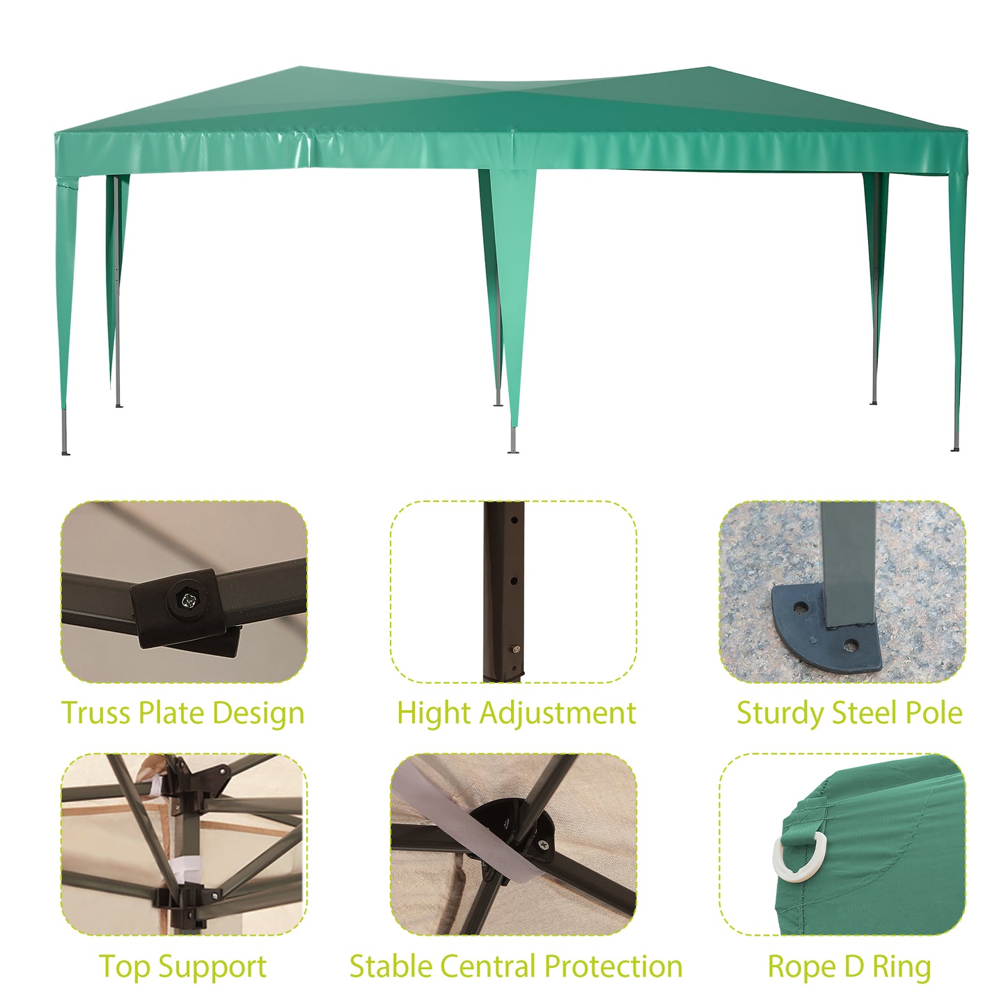 10 ft. x 20 ft. EZ Pop Up Canopy Outdoor Portable Party Folding Tent with 6 Removable Sidewalls and Carry Bag, Green