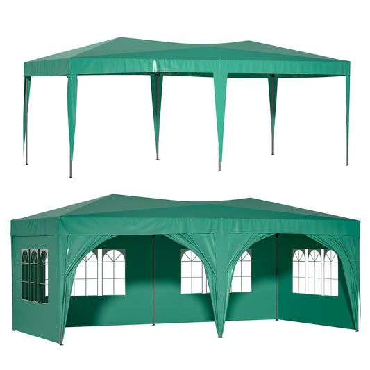 10 ft. x 20 ft. EZ Pop Up Canopy Outdoor Portable Party Folding Tent with 6 Removable Sidewalls and Carry Bag, Green