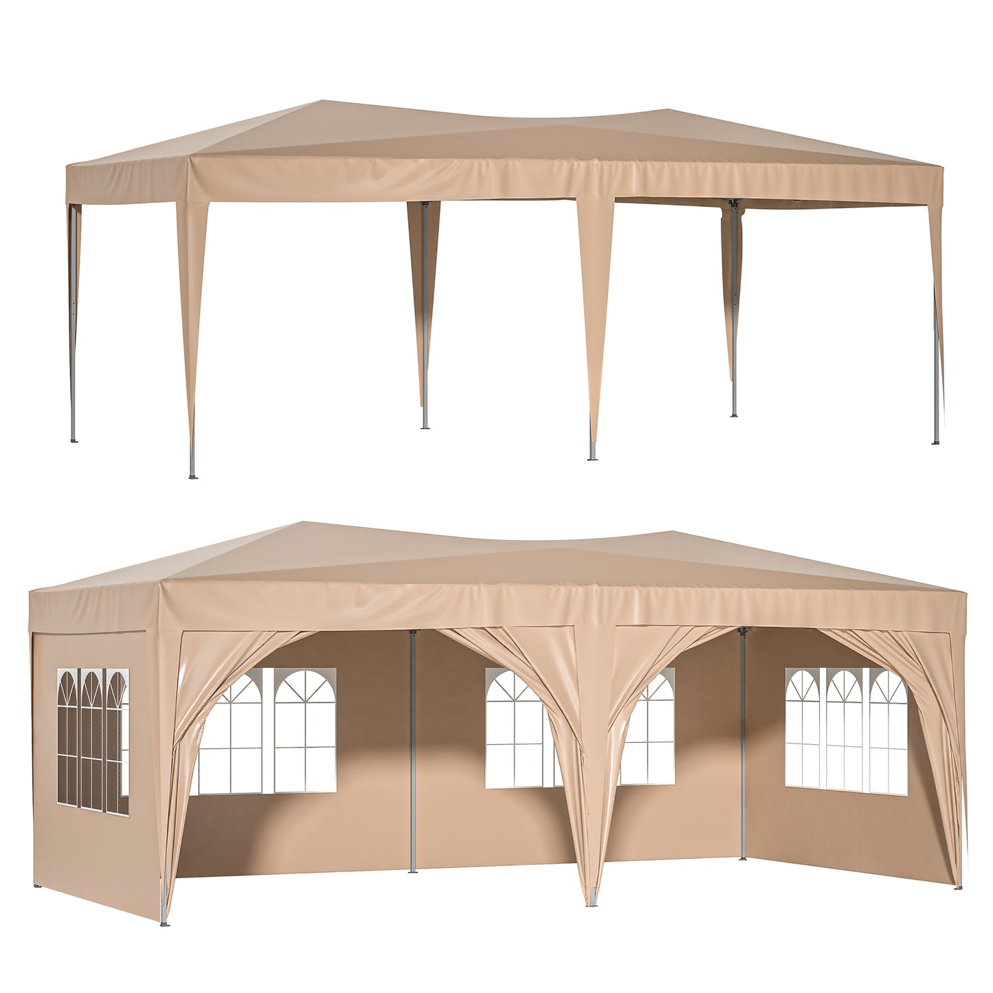 10 ft. x 20 ft. EZ Pop Up Canopy Outdoor Portable Party Folding Tent with 6 Removable Sidewalls and Carry Bag, Beige