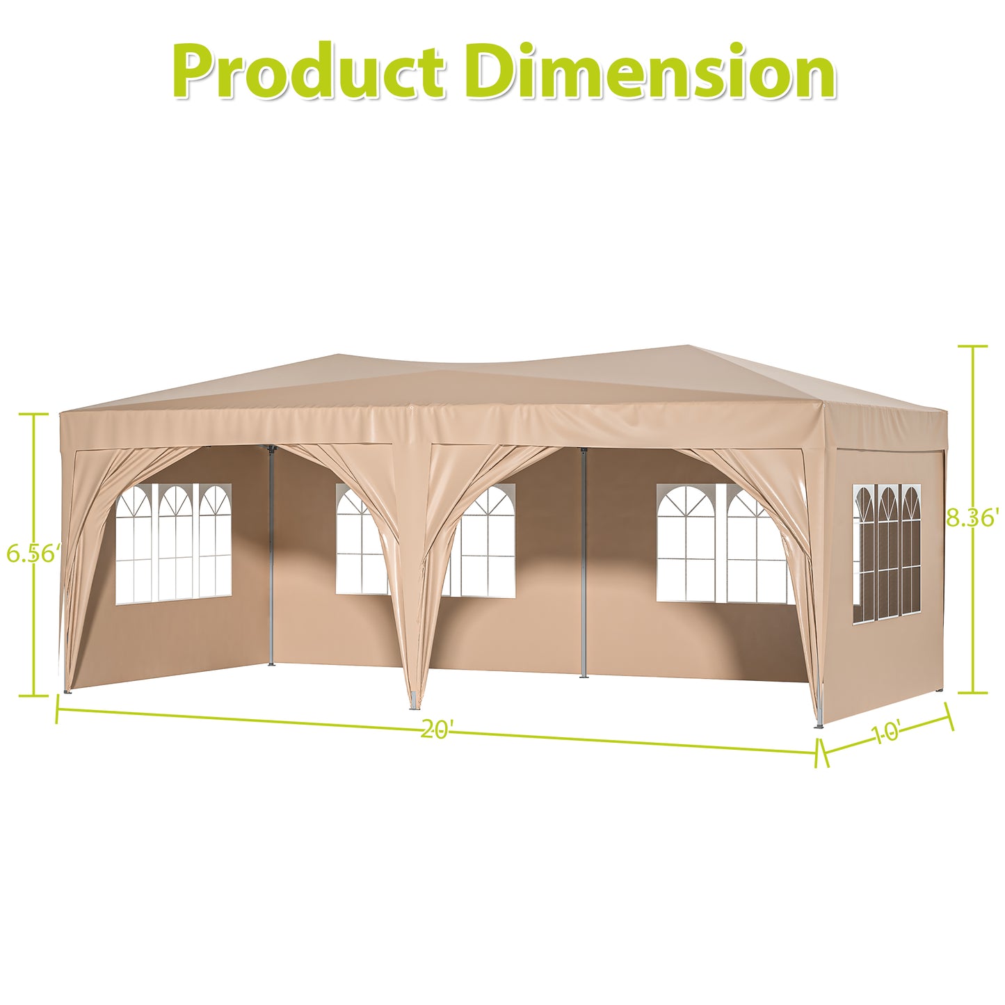 10 ft. x 20 ft. EZ Pop Up Canopy Outdoor Portable Party Folding Tent with 6 Removable Sidewalls and Carry Bag, Beige