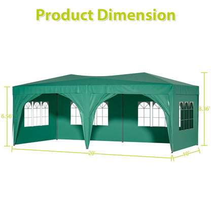 10 ft. x 20 ft. EZ Pop Up Canopy Outdoor Portable Party Folding Tent with 6 Removable Sidewalls and Carry Bag, Green