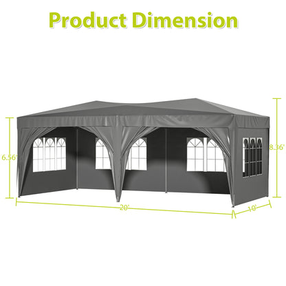 10 ft. x 20 ft. EZ Pop Up Canopy Outdoor Portable Party Folding Tent with 6 Removable Sidewalls and Carry Bag, Grey