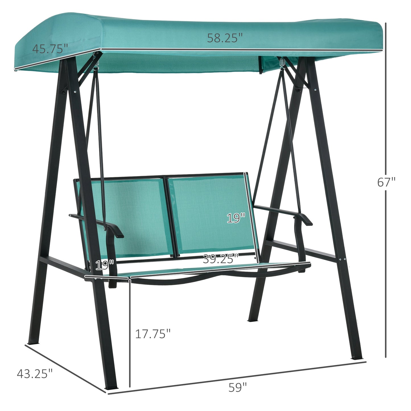 2-Person Patio Swings with Canopy, Outdoor Canopy Swing with Adjustable Shade for Garden, Poolside, Backyard, Blue