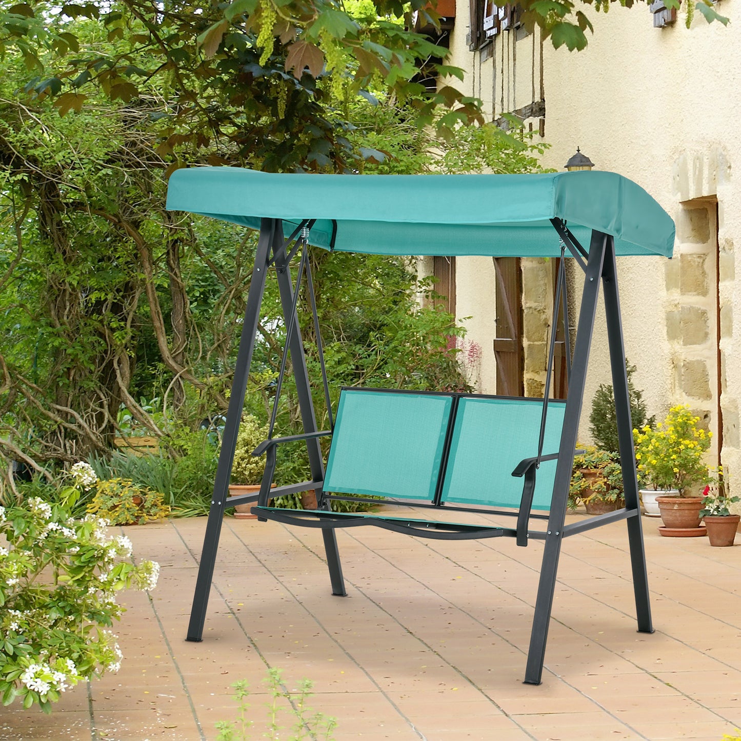 2-Person Patio Swings with Canopy, Outdoor Canopy Swing with Adjustable Shade for Garden, Poolside, Backyard, Blue