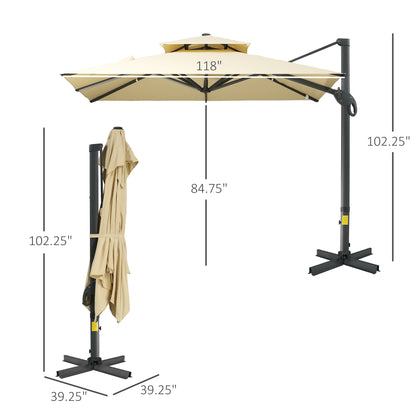 9 ft. Cantilever Umbrella  Double Top with Crank Handle, Cross Base and 8 Ribs, Garden Patio Offset Umbrella for Backyard, Red