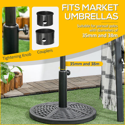 21 lbs. Market Umbrella Base Holder 18" Heavy Duty Round Parasol Stand with Rattan Design for Patio, Black