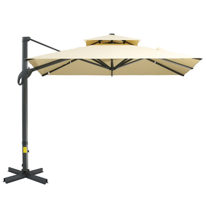 9 ft. Cantilever Umbrella  Double Top with Crank Handle, Cross Base and 8 Ribs, Garden Patio Offset Umbrella for Backyard, Red