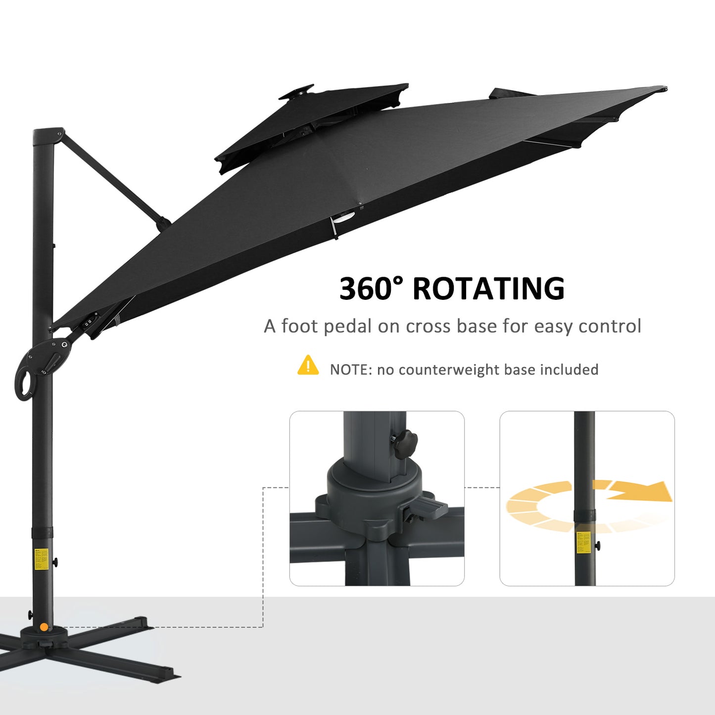 10 ft. Offset Patio Umbrella with Base, Hanging Aluminum and Steel Cantilever Umbrella with 360° Rotation, Easy Tilt, 8 Ribs, Crank, Cross Base Included for Backyard, Poolside, Garden, Gray