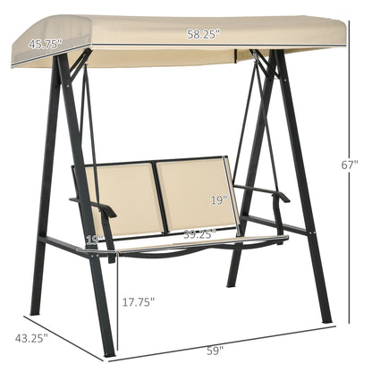 2-Person Patio Swings with Canopy, Outdoor Canopy Swing with Adjustable Shade for Garden, Poolside, Backyard, Beige