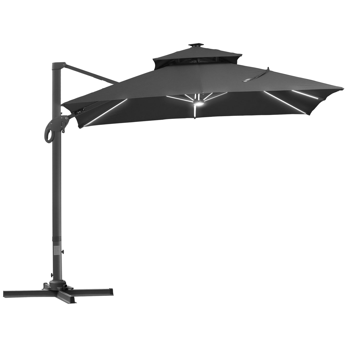 10 ft. Offset Patio Umbrella with Base, Hanging Aluminum and Steel Cantilever Umbrella with 360° Rotation, Easy Tilt, 8 Ribs, Crank, Cross Base Included for Backyard, Poolside, Garden, Gray