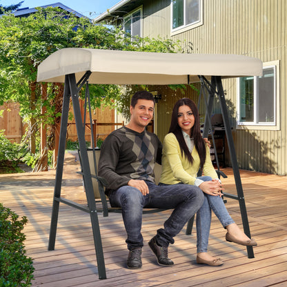 2-Person Patio Swings with Canopy, Outdoor Canopy Swing with Adjustable Shade for Garden, Poolside, Backyard, Beige