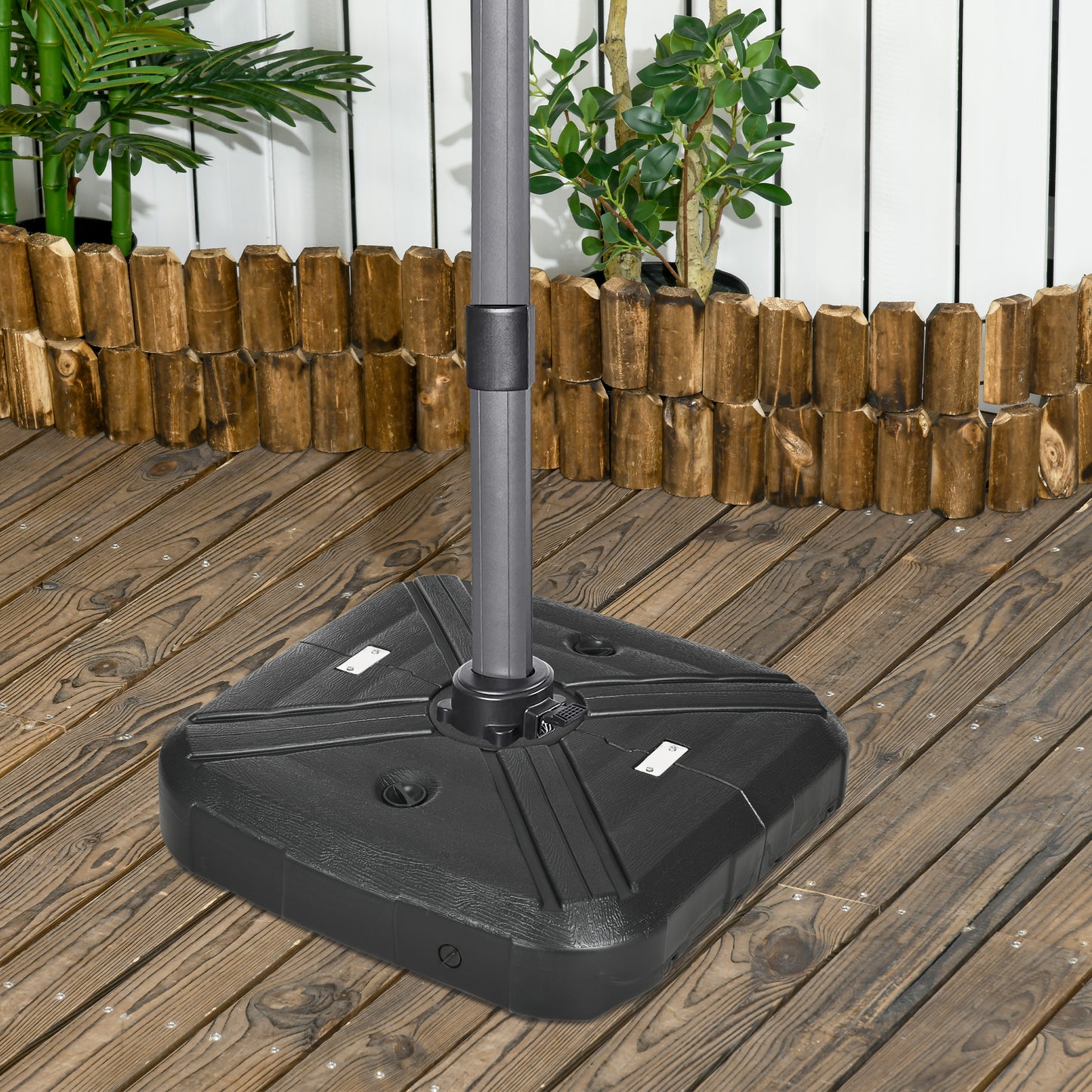 Fillable Patio Cantilever Umbrella Base w/ Wheels, HDPE Heavy-Duty Offset Umbrella Weights w/ Steel Cross Base and Easy-Fill Spouts, 375lbs Water or 430lbs Sand Filled - Black