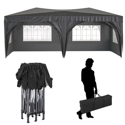 10 ft. x 20 ft. EZ Pop Up Canopy Outdoor Portable Party Folding Tent with 6 Removable Sidewalls and Carry Bag, Black